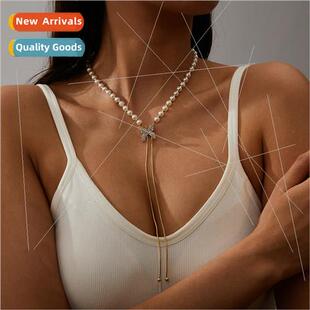 Korea fashion simple butterfly pearl necklace female adjusta