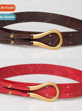 Women Buckle Decorative Shirt Dress Waistband Horseshoe Buck