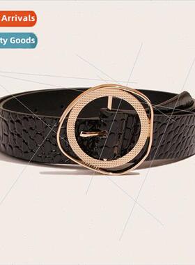 new irregular round buckle crocodile pattern belt sweet wome