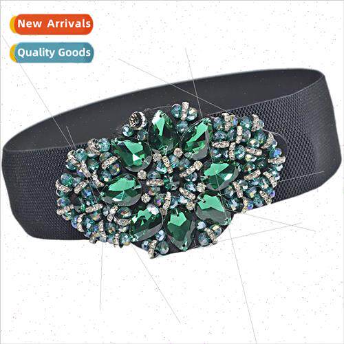 Ladies Colorful Rhinestone Embellished Wide Belt Womens Swee