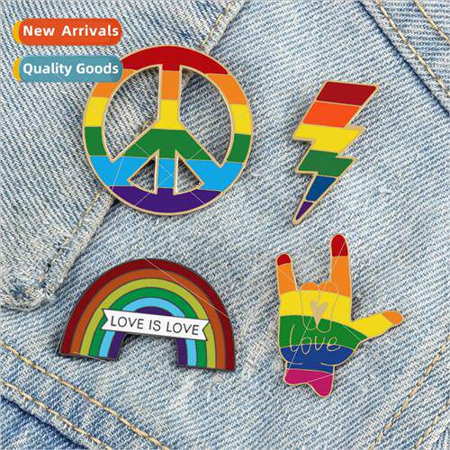 Creative Rainbow Brooch Peacelove Gesture Badge Bag Sweater