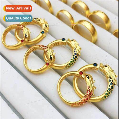 New Chinese enamel dragon phoenix open ring gold-plated burn
