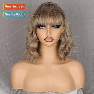 Wavy Brown Wig Curly Wool Color Gradient Gold Wigs Europe