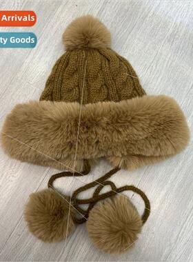 Korean  of the wool ball ear protection knitted cap female w