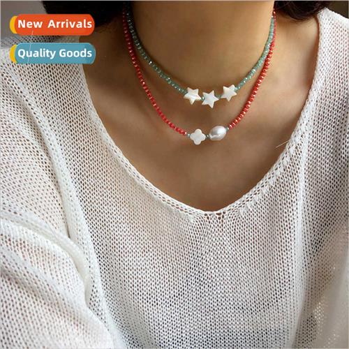 fall winter fashion green crystal ins niche star necklace fe