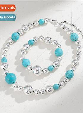 2024 spring summer new turquoise beaded necklace women Europ