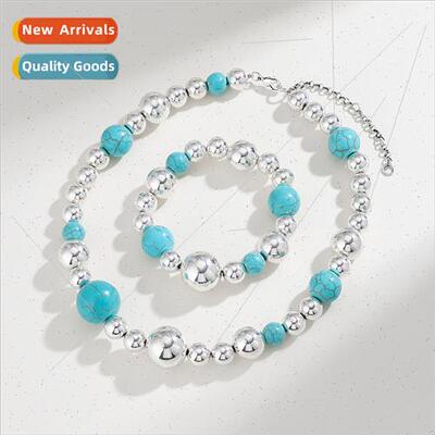 2024 spring summer new turquoise beaded necklace women Europ