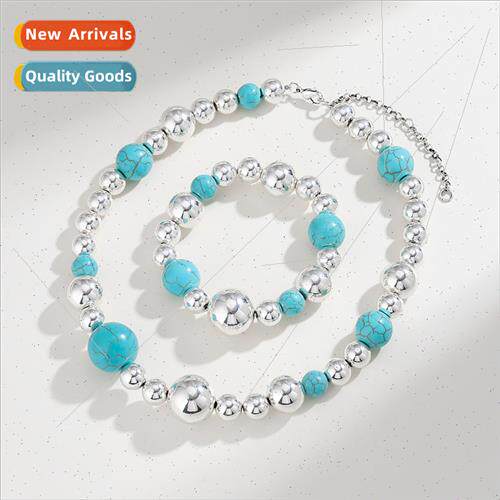 2024 spring summer new turquoise beaded necklace women Europ