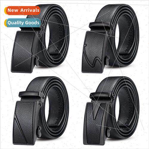 New automatic buckle men belt black lchi grain scratch-resis