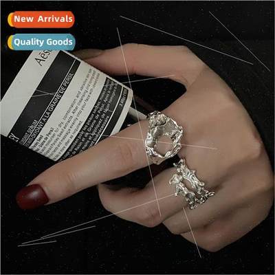 Random tin foil textured lava finger ring simple ins cold wi