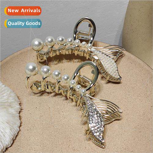 Grab clip Korean metal alloy pearl inlaid diamond mermaid ha