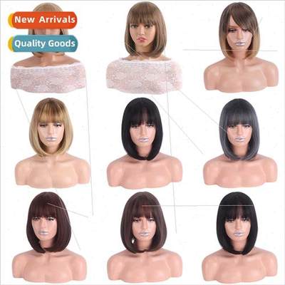 Europe wig women Europe black brown flaxen color gradient sh