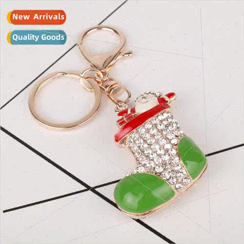 Creative Christmas socks keychain beautiful diamond car key