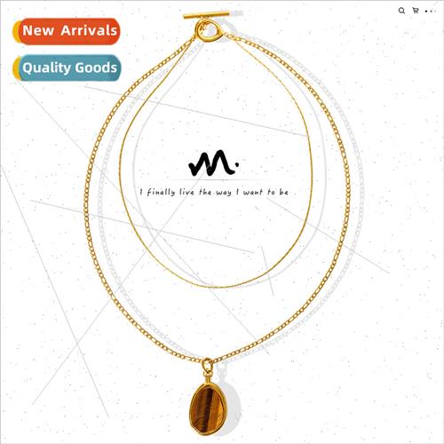 Natural Tiger Eye Stone Double Layers Necklace Europe Titani