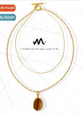 Natural Tiger Eye Stone Double Layers Necklace Europe Titani