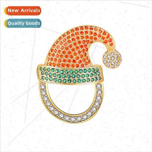 Korea real gold plating Santa hat brooch Christmas zircon gi