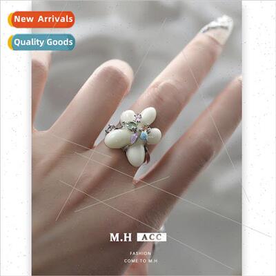 French colored zirconia flower ring niche sweet mori open fi