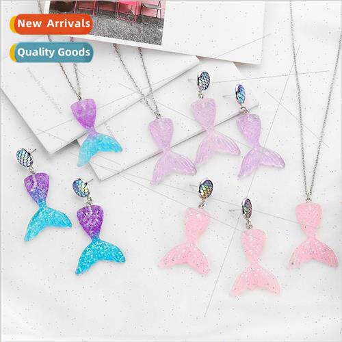 ins Europe fashion mermaid necklace earrings set two persona