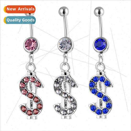 Dollar Symbol Europe Diamond Encrusted Navel Ring Navette St