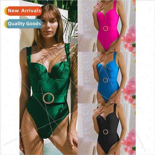 Hardpack solid color halter smocked one-piece swimsu women 2