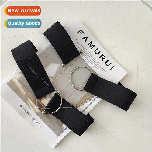 Black Round Buckle Belt Women Decorative Waist Cinching Wais