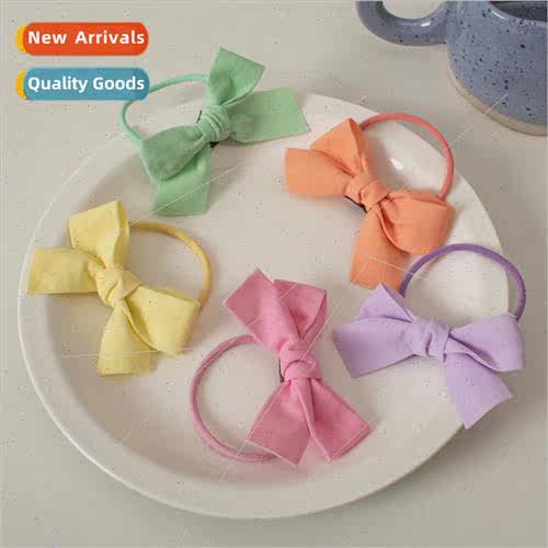 Cream color system cute solid color bow hair rope girl heart
