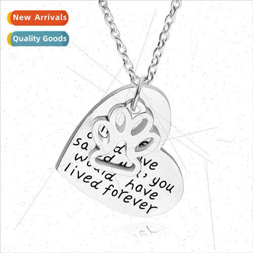 Europe alloy love heart engraved hollow necklace dog paw nec
