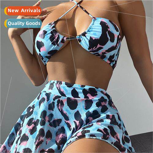 2022Europe new leopard print lace-up sexy skirt high waist t