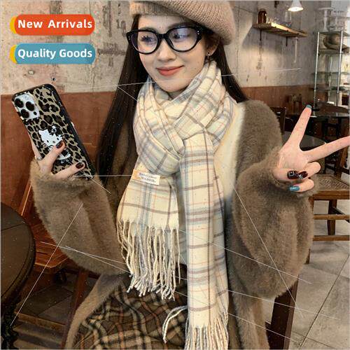 Scarf female winter 2023 new senior sense plaid shawl dual-u