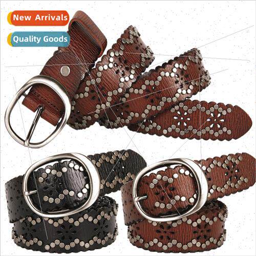 Fresh sweet wind rivets belt women hollow belt day word buck