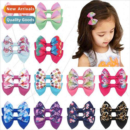 Rainbow Threaded Band Printed Unicorn Bow Hair Clips Childre