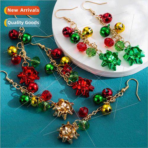 new Christmas elements crystal earrings female red green col