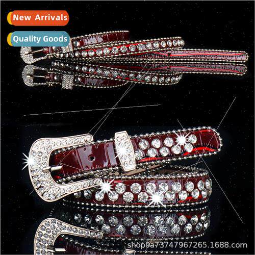 Women belt rhinestone inlaid belt side beads rhinestone belt