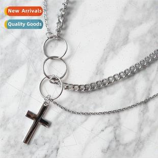 ins hip layered hipster necklace niche cross Creative hop
