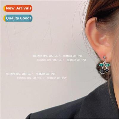 New black cherry 925 silver pin girl earrings female ins sen