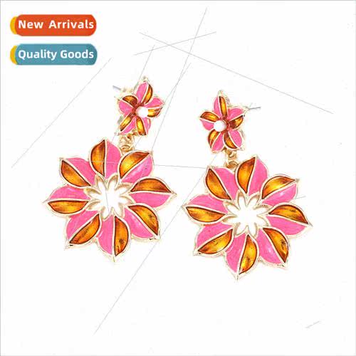 niche fashion hollow alloy oil drop flower earrings French e