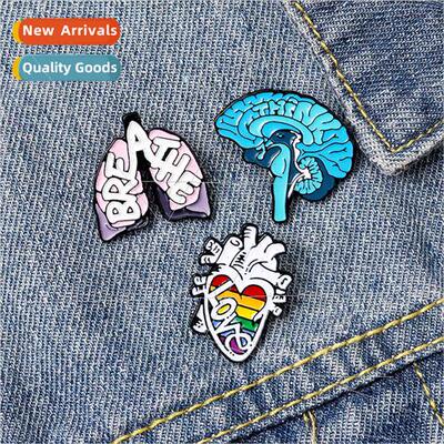 Creative Oil Drip Enamel Heart Brain Alloy Brooch Baked Enam
