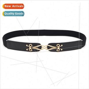 Women Black Decorative Elastic Dec mple Belt
