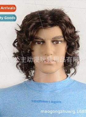 Men short curly hair fluffy big waves parted handsome dark c