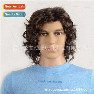 Men short curly hair fluffy big waves parted handsome dark c
