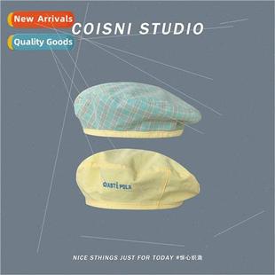 double sided plaid Japanese children fresh beret sprin small