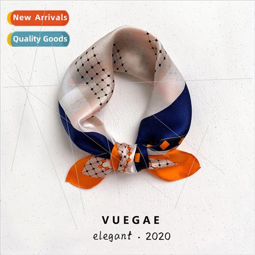 Korea color blocking silk scarf small square scarf female sp