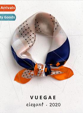 Korea color blocking silk scarf small square scarf female sp