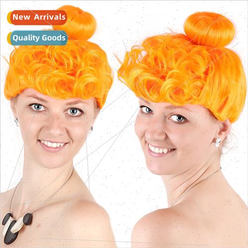 Halloween cos wig yellow single hair bun short hair female h