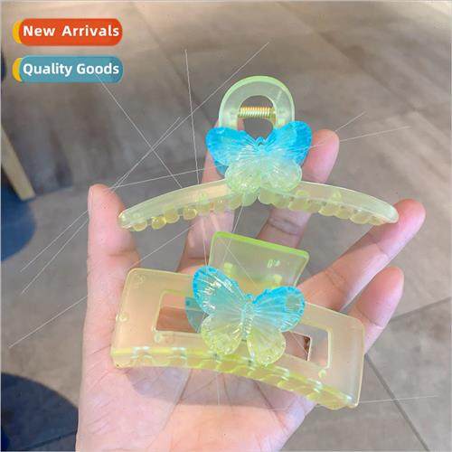 Acrylic gradient color butterfly temperament hair clips back