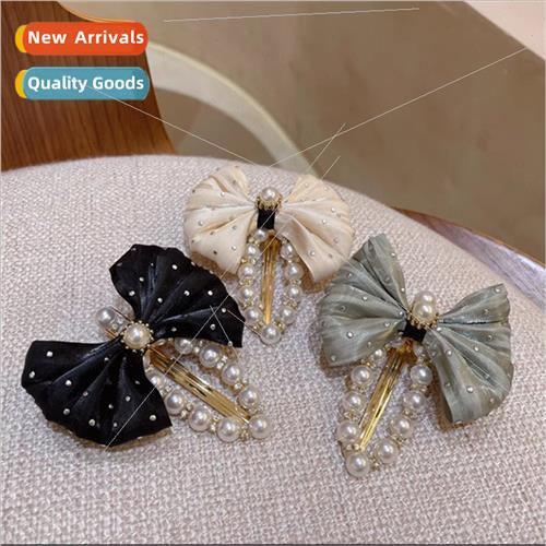 Hepburn elegant bow hair clip side clip pearl hollow bb clip