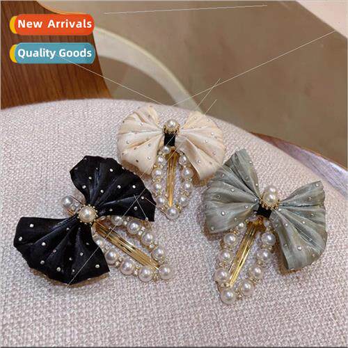 Hepburn elegant bow hair clip side clip pearl hollow bb clip