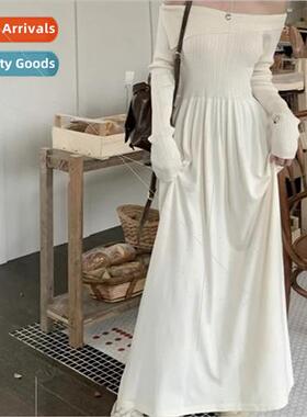 One-shoulder long-sleeved knted dress female fall winter new