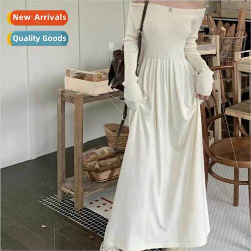 One-shoulder long-sleeved knted dress female fall winter new