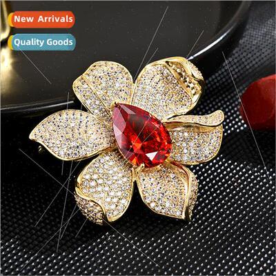 Europe luxury red diamonds festive zirconia crystal brooch l